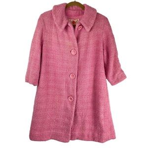 Vintage 50s 60s Pendleton Virgin Wool Swing Coat Pink Textured Tweed Button